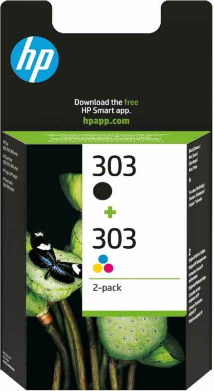 Pack de 2 cartouches d'encre HP 303 - Noir + Tri-couleur - Compatible Envy Photo, Tango