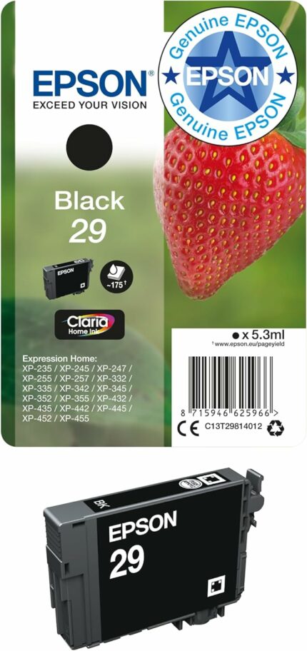 Cartouche d'encre noire Epson 29 - Claria Home - XP-235/332/335/432/435 - Remplacement individuel