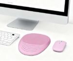 Kit souris sans fil Bluetooth + 2,4G et tapis XL ergonomique avec repose-poignet - Rose