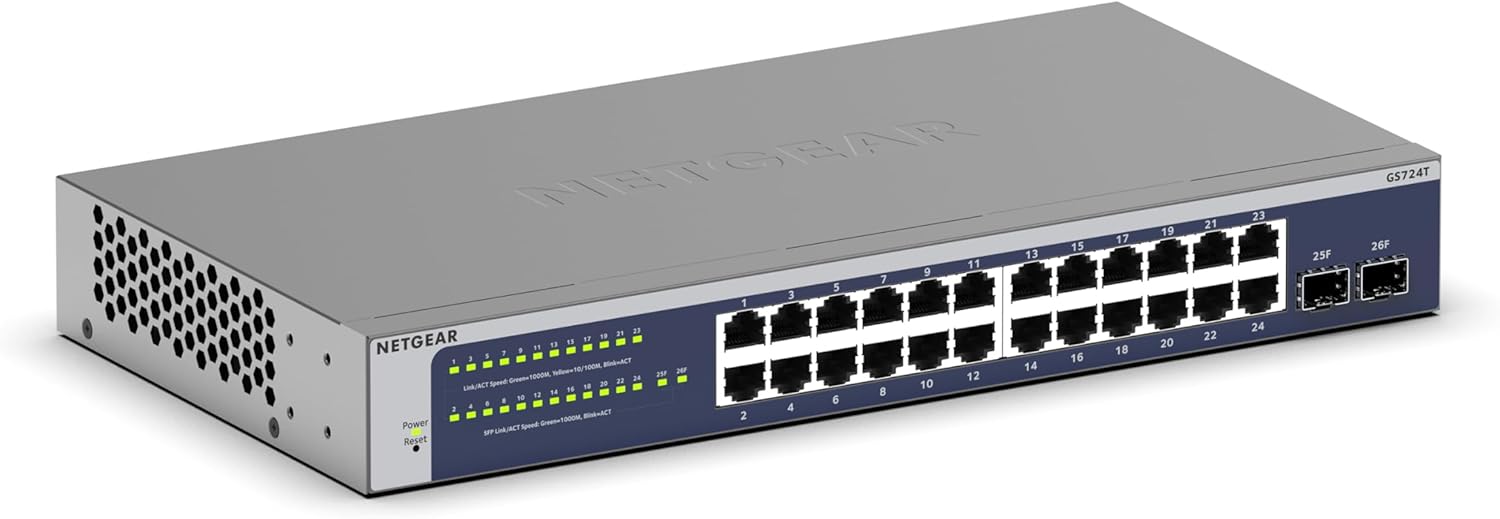 f089b5ec-2834-478a-8438-9a7c03181081-5.jpg Switch Ethernet intelligent 24 ports Gigabit - 2 SFP 1G - Rackable - NETGEAR – Image 1
