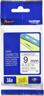 Ruban étiqueteuse Brother TZe-221 laminé 9mm x 8m - Noir sur Blanc – Image 4