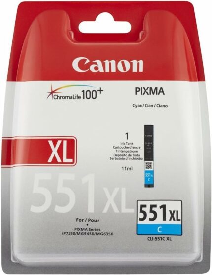Cartouche d'encre Canon CLI-551XL XL Cyan - Originale pour imprimantes PIXMA