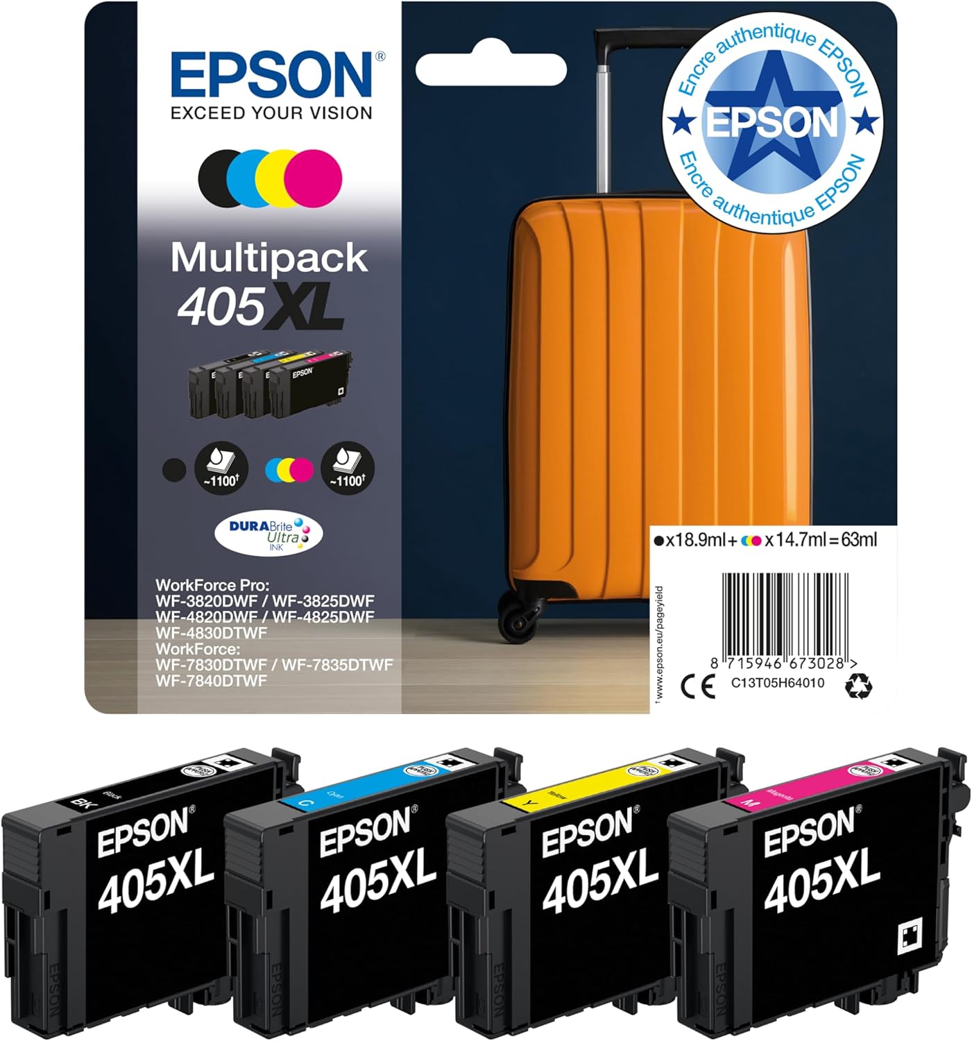 c7028882-f116-4f59-aa00-3a67acd30f3b.jpg Epson Multipack cartouches d'encre 405XL DURABrite Ultra - 4 couleurs haute capacité – Image 1