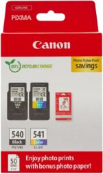 Pack cartouches d'encre Canon PG-540/CL-541 + 50 feuilles papier photo pour PIXMA