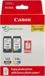 Pack cartouches encre Canon PG-545/CL-546 + 50 feuilles papier photo - Authentique