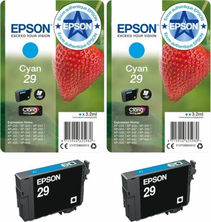 Cartouche d'encre Epson 29 Cyan Claria Home Ink - Lot de 2 - XP-235 à XP-455