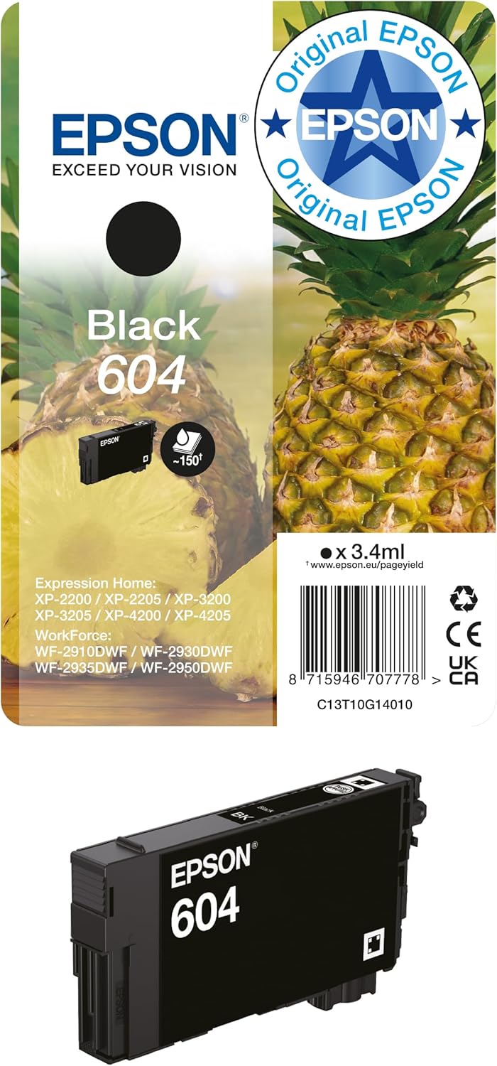 dd0ef368-a54a-452f-abe3-a10d37ae9e1d-5.jpg Cartouche d'encre noire Epson 604 Ananas originale - Standard - XP/WF compatibles – Image 1
