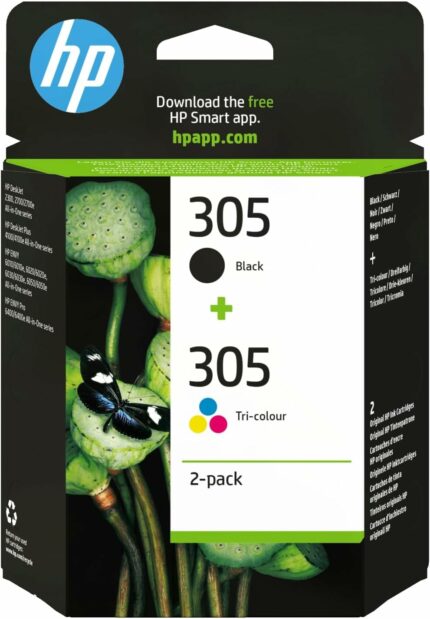 Pack de 2 cartouches d'encre HP 305 originales - Noir et tricolore - Compatibilité HP Deskjet/Envy
