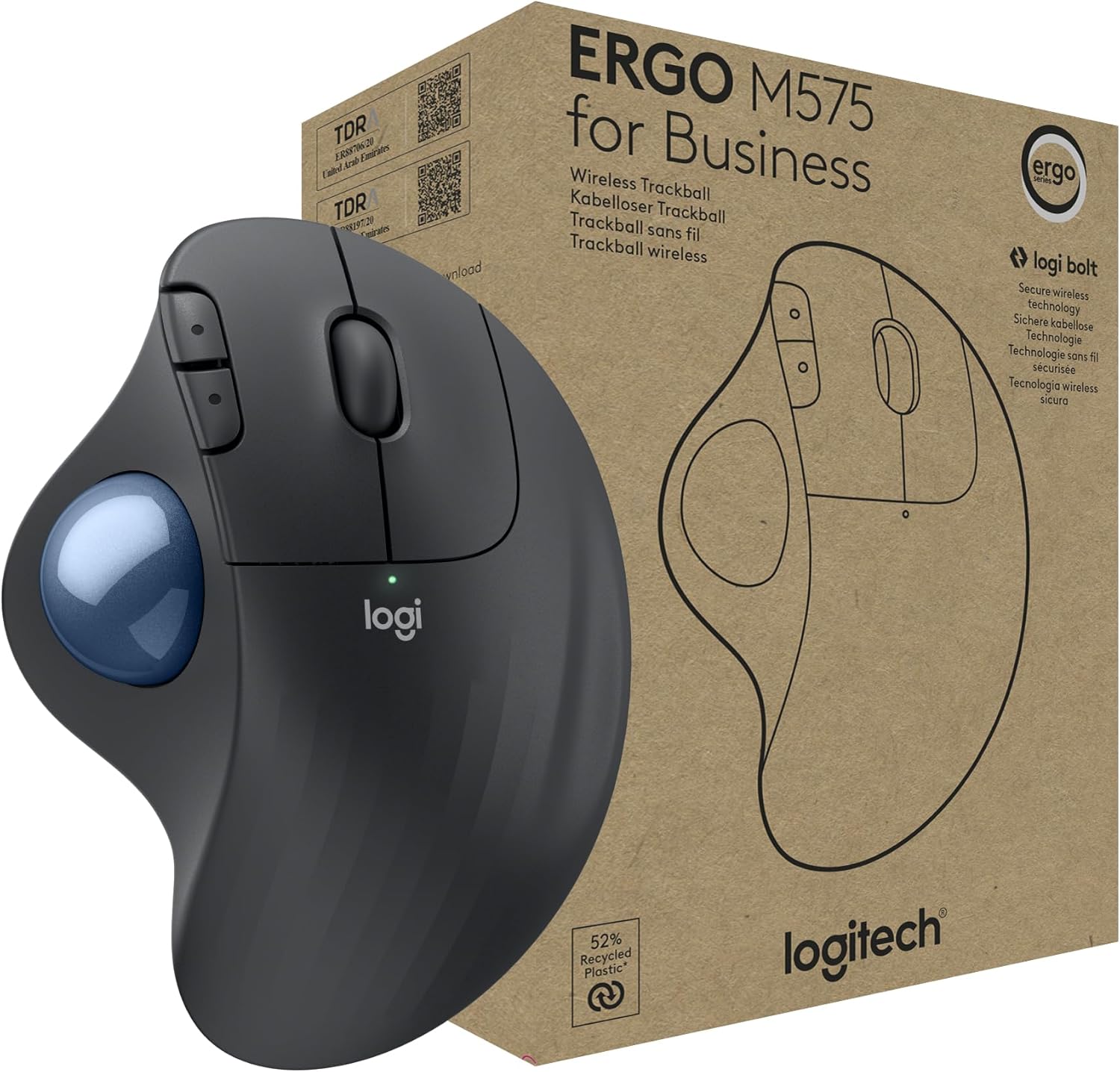 1fe87872-42c7-41b9-a9bf-775cd9cc08fb-1.jpg Souris trackball ergonomique Logitech ERGO M575 sans fil - contrôle pouce - noir – Image 1