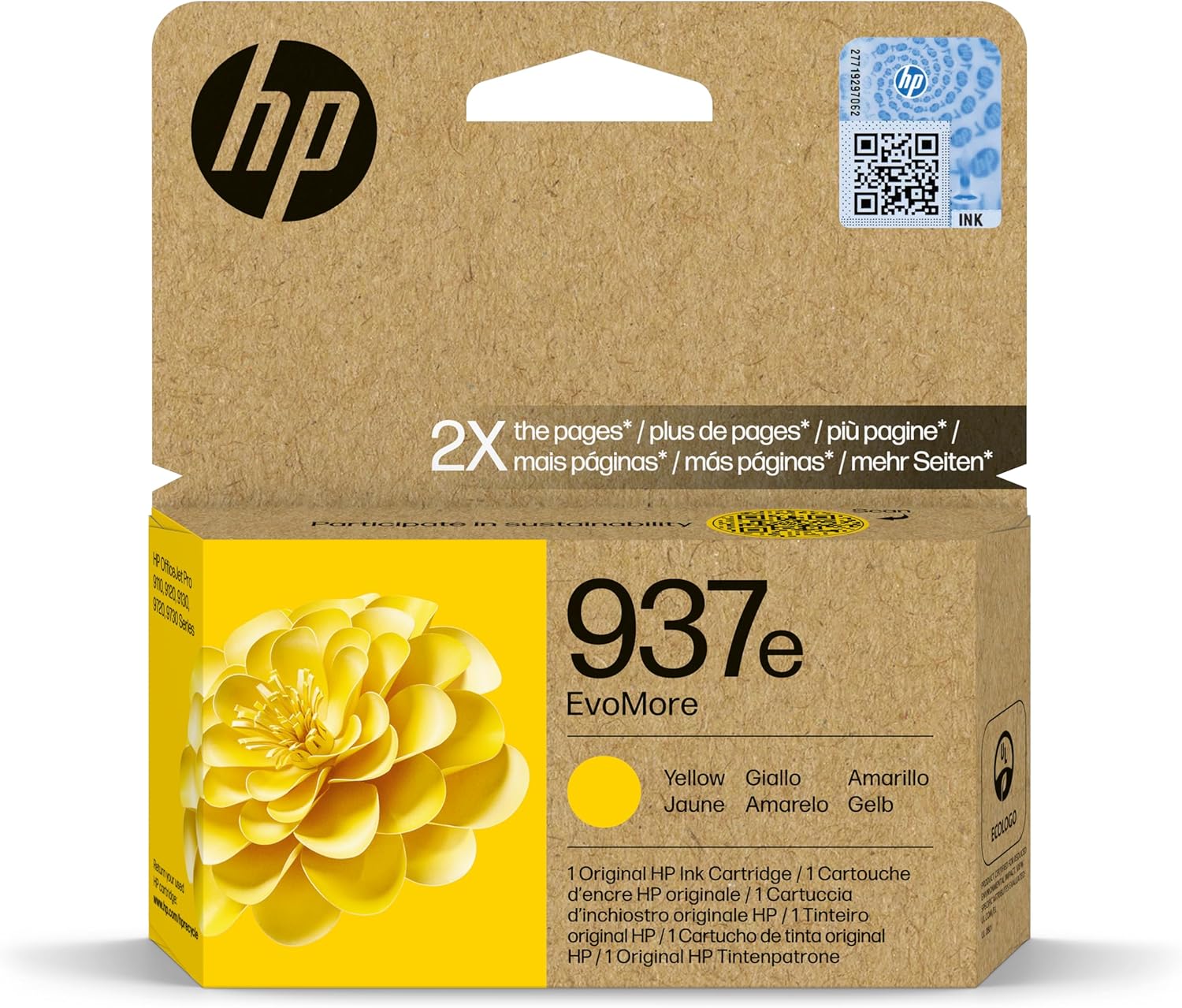 2a2ed0a0-bea8-4daa-b061-30e0806c3d76.jpg Cartouche d'encre HP 937e EvoMore jaune - 1650 pages - OfficeJet Pro 9110 à 9730 – Image 1