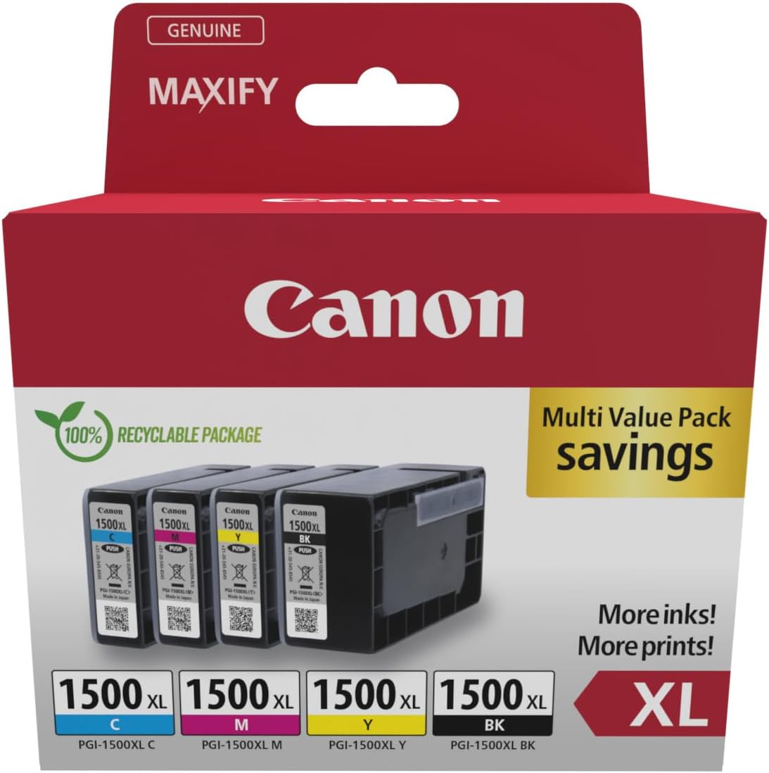 40df2044-646f-423d-8d70-480aa6d35fa3-17.jpg Pack de 4 cartouches d'encre XL Canon - Haut rendement - Compatibilité MAXIFY - Packaging recyclable – Image 1