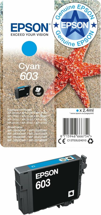 Cartouche d'encre Epson 603 Cyan Starfish - Standard - Compatible WF/XP