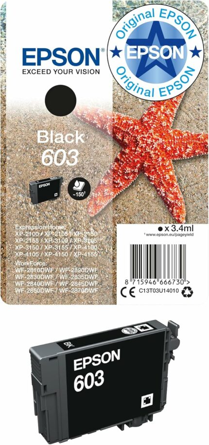 Cartouche d'encre noire Epson 603 originale - Compatible WorkForce et Expression Home