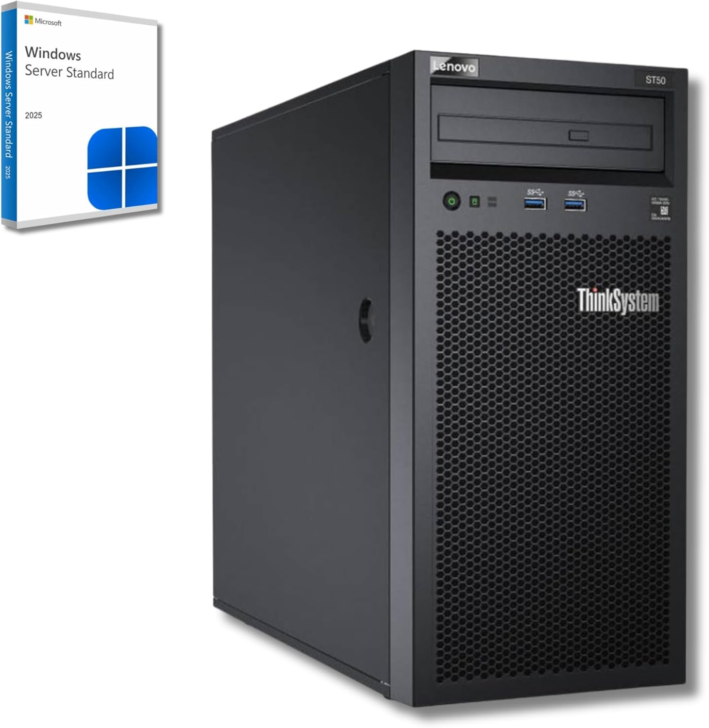 ba7c8c42-1be5-4bdc-ba20-deaba54e23df.jpg Serveur tour professionnel Lenovo ThinkSystem ST50 - Xeon E-2224G, 16 Go ECC, 2x1 To SSD – Image 1
