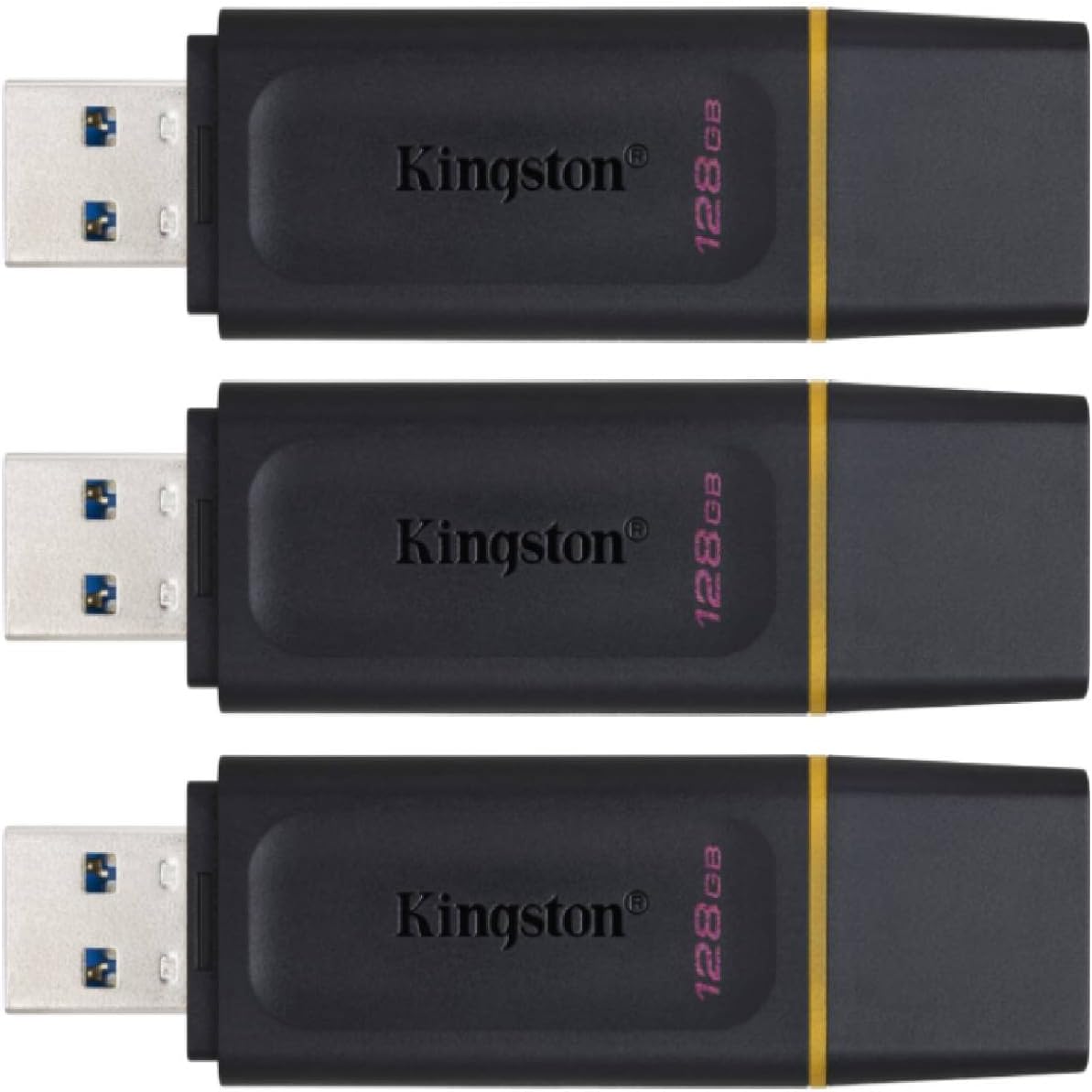 bbae2fdd-4d44-45c7-a717-ccc2d4d5186f.jpg Clé USB Kingston 128 Go USB 3.2 - Lot de 3 avec capuchon et porte-clés – Image 1